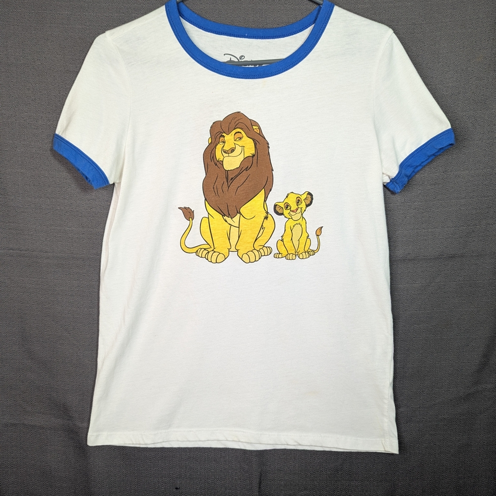 Disney Mufasa Simba Father Son Ringer Tshirt Womens L Two Sided Graphic White